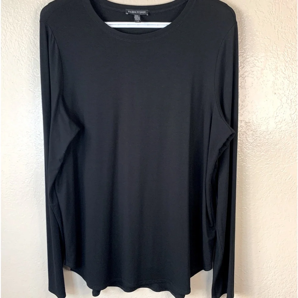 Eileen Fisher Black Minimalist Crew Neck Long Sleeve Blouse Size L